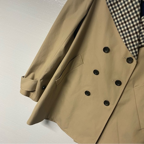 J.Crew Pleated Trench Coat Women Size M Beige Double Breasted Italian Wool Lapel - Picture 4 of 11